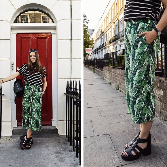 H&M Pants - H&M CONSCIOUS Banana Leaf Print culottes.